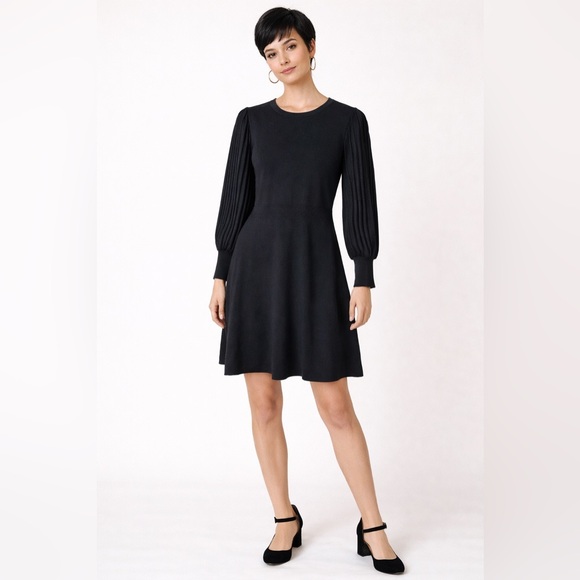 Nanette Lepore Dresses & Skirts - Nanette Lepore Black Knit Fit & Flare Dress | Pleated Sleeves | Size L